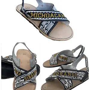 Huaraches de Estados de Mexico / Crossed sandals embroidered Mexican States Tire Sole Natural Cowhide Leather
