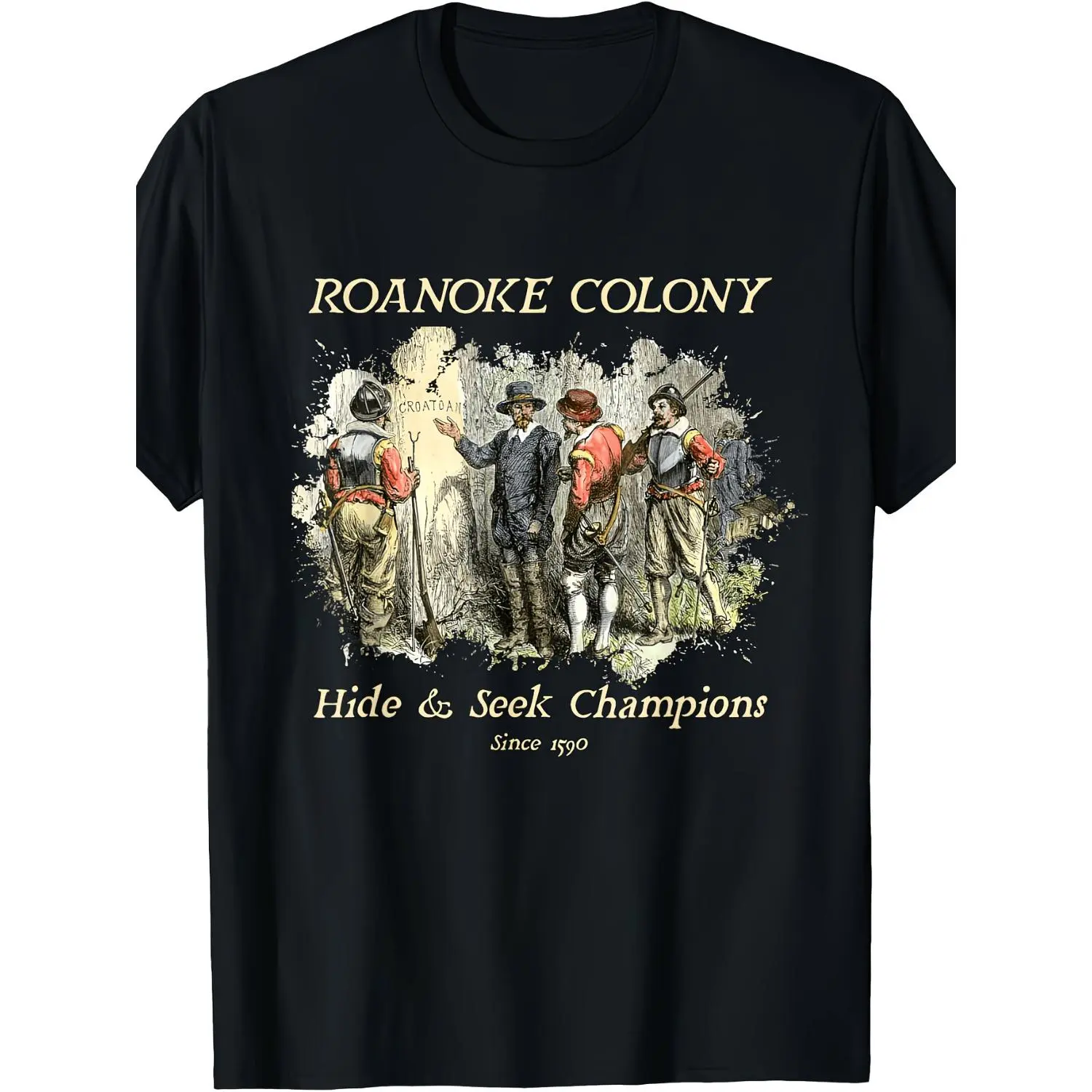 Funny Graphic T-Shirt with Heat Transfer Print, Unisex Roanoke Colony Cotton Top, Casual Short Sleeve Round Neck, Gift for Friends, Shortsleeve, Menswear, Streetwear, Tshirt, Breathable graphic shirts short sleeve humor graphic tee cotton graphic tees tre