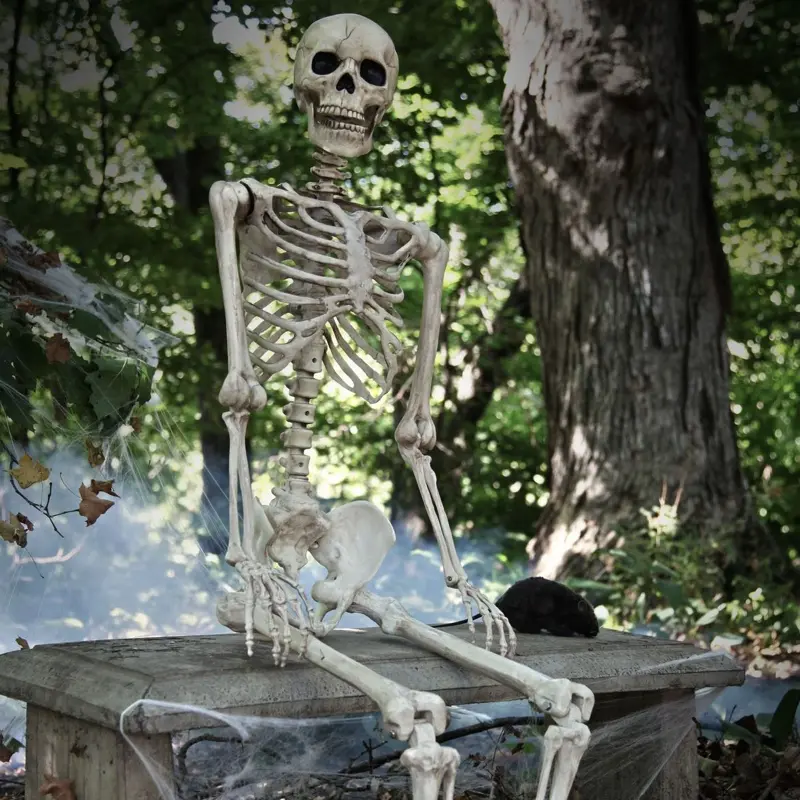 5.4 FT Halloween Life-Size Poseable Skeleton with Movable Joints, Festive Decor Ornament for Outdoor Haunted House, Hanging Ornament Party Supplies