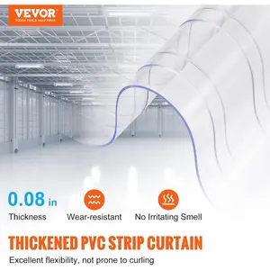 VEVOR Strip Curtain, 100' Lengthx 12 Widthx 0.12 Thickness, Clear Ribbed PVC Curtain Strip Door Bulk Roll, Plastic Door Strips for Doorway of Supermarket, Garage, Warehouse, Barn, Pet Animal HouseVEVOR Super Brand Day