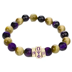 Omega Psi Phi Natural Stone Beaded Bracelet Purple and Gold