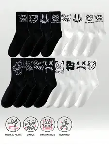 Men's Socks 2/3/4/5/10 Pairs, Mid-Calf Geometric Graffiti Sports Socks, Fashion Versatile Street Style, Indoor Outdoor Wear
