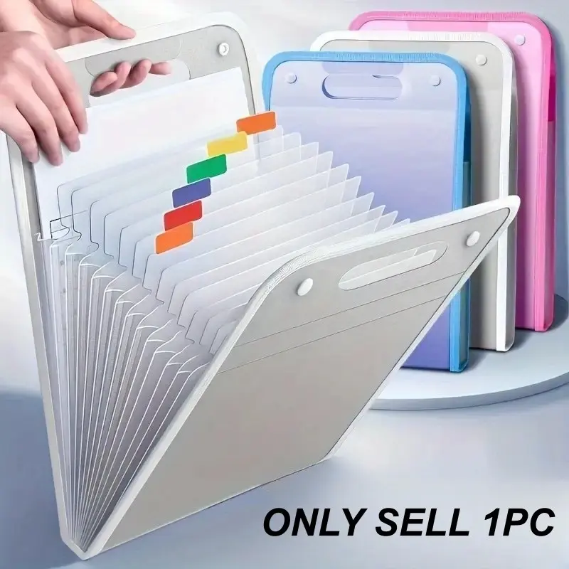 1pcs Handheld 13-Layer Folder, Student File Organizer, A4 Clip Storage Bag, Durable Folder for School and Office Use