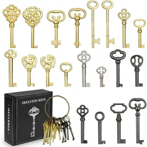 20PCS Universal Hollow Barrel Antique Skeleton Keys for Vintage Furniture Jewelry Box Curio Cabinet & Old Doors Lock Replacement