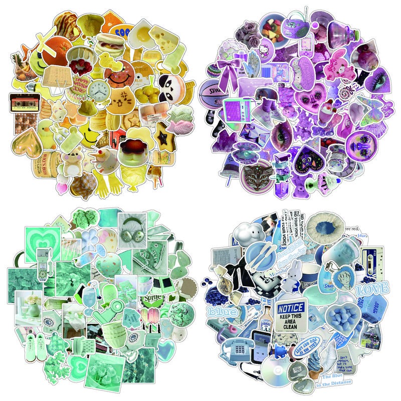 240 PCS Contemporary Kawaii Pastel Vinyl Snack Stickers - Cute Stickers, 4 Themes (Candy, Blueberry), INS Style, Water Resistant, Fade-Resistant, Long-Lasting Student Back to School DIY Scrapbooking Journaling Laptop Decor Supplies