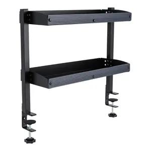 2-Tier Clamp-On Desk Shelf — Above or Under Table Corner Organizer, Black