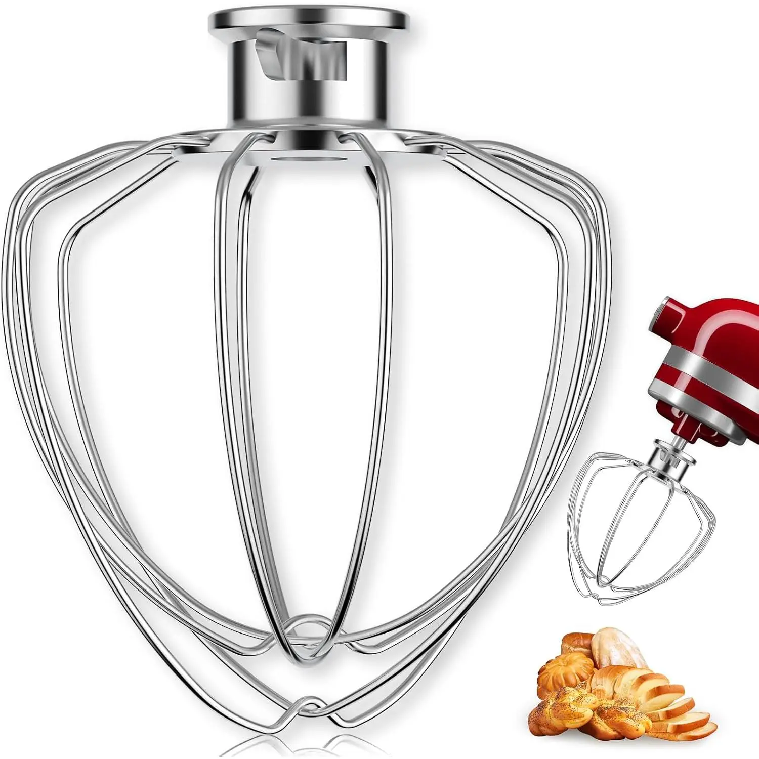 6-Wire Whip Attachment Fits  Tilt- Stand Mixer Replace K45WW, Stainless Steel, Egg Heavy Cream Beater, Cakes Mayonnaise Whisk