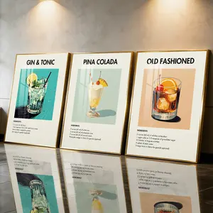 3 Count Aluminum Alloy Frame Canvas, Fashion Poster, Cocktail Drinks Recipe Art, Modern Living Room Decoration, Light Luxury Family Art, Suitable For Bedroom, Corridor And Office Wall Decor, Gift