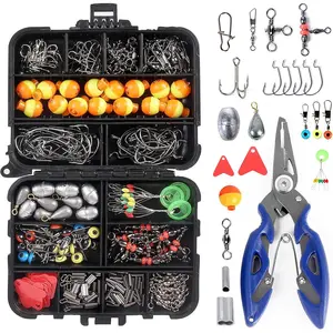 263pcs Fishing Accessories Set with Tackle Box Including Plier Jig Hooks Sinker Weight Swivels Snaps Sinker Slides