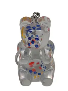 Clear See-Through Teddy Bear Keychain with Embedded Colorful Dice – Unique and Eye-Catching keychains