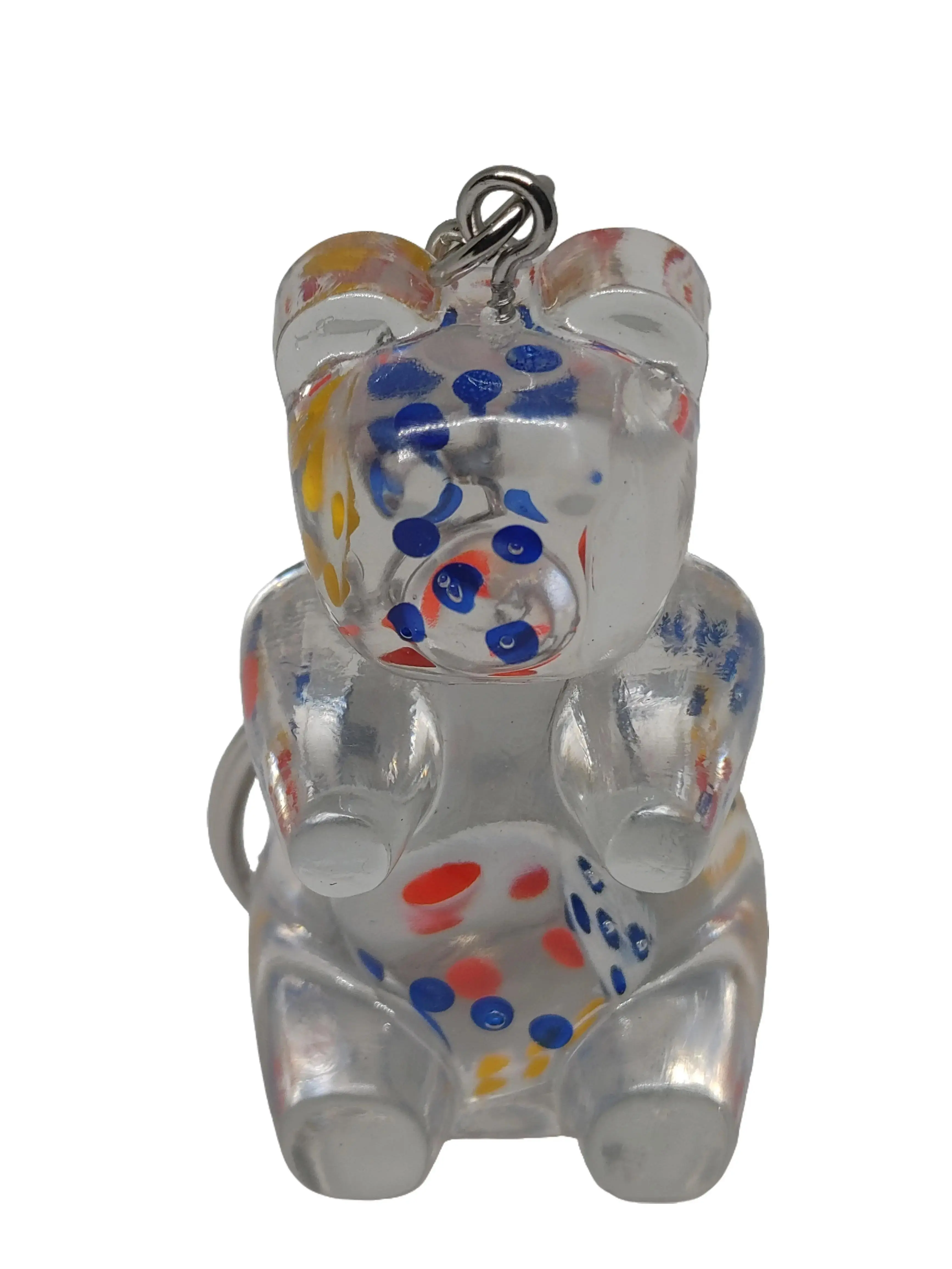 Clear See-Through Teddy Bear Keychain with Embedded Colorful Dice – Unique and Eye-Catching keychains