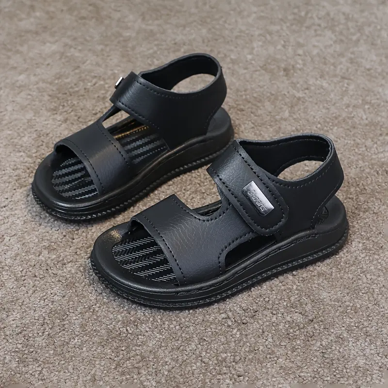 Boys' Strapy Open-Toe Sandals - PU Leather Synthetic, Anti-Slip Sole, Breathable Sport Footwear for Summer Beach Trips & Outdoor Play, Strapy Sandals