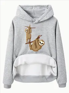Women's Casual Sloth Print Hoodie with Front Pocket, Comfortable Winter Pullover, Fall & Winter Wear