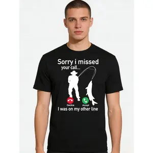 Fishing Phone Call with Fishing Line - Funny Fish Fisherman T-Shirt Printed short sleeved T-shirt shirts  men