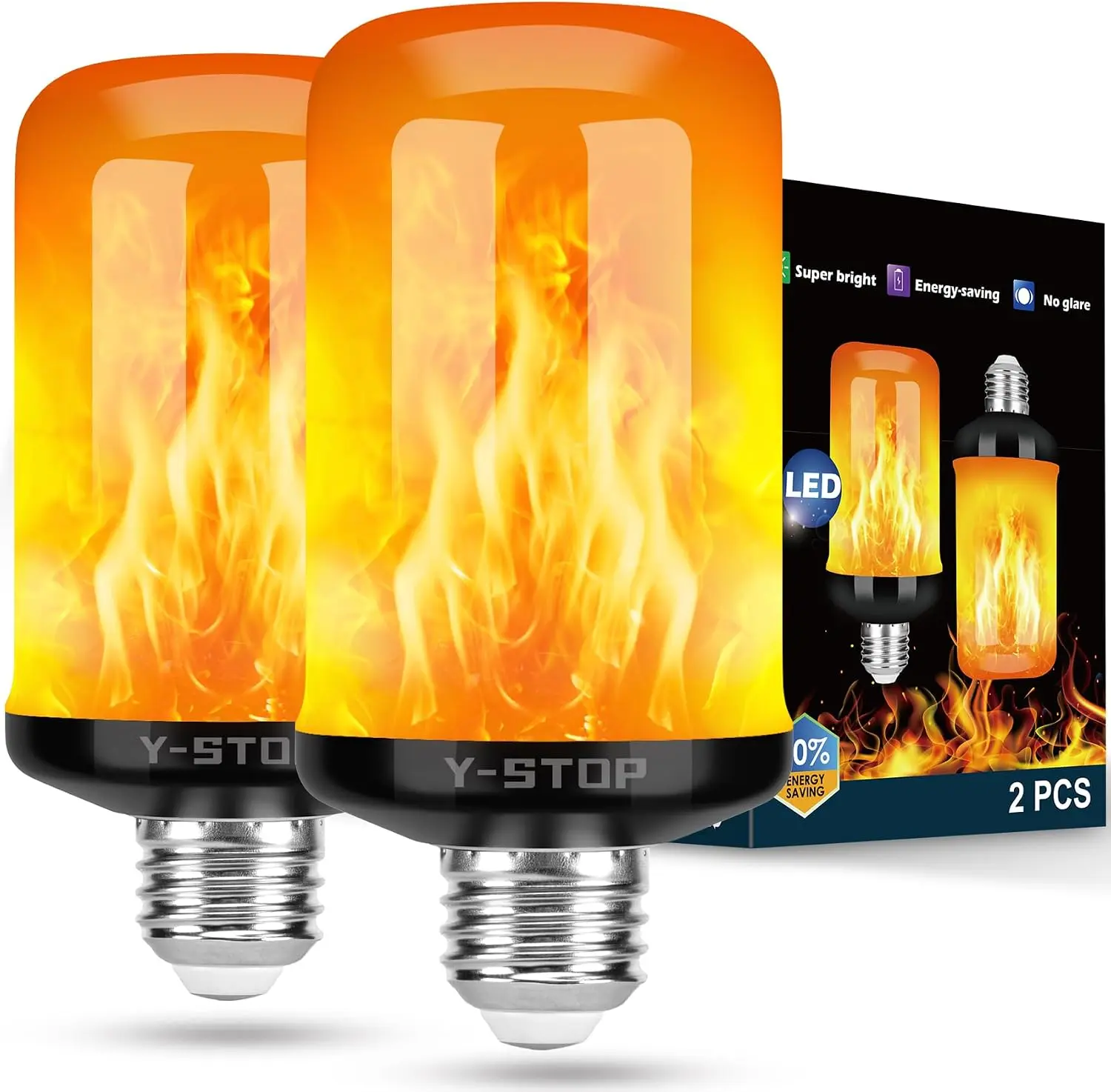 Upgraded Flame Light Bulbs, 4 Modes Flickering Light Bulb Outdoor with Upside Down Effect, E26 Base Flame Bulb for Christmas Decorations Outdoor, Halloween Lights, Party Decor (2 Pack)