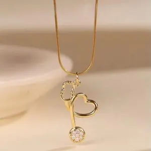 MedSurg Stethoscope & Bling Heart Necklace Gold Plated