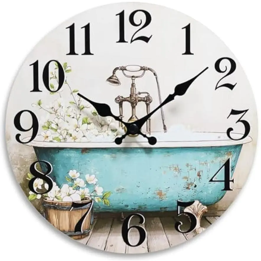 12inch Bathtub Waterproof Clock for Bathroom, Small Wall Clocks Battery Operated with Glass, Silent Wall Clock Non Ticking, Vintage Bathroom Wall Clock Decorative for Restroom, Laundry Room