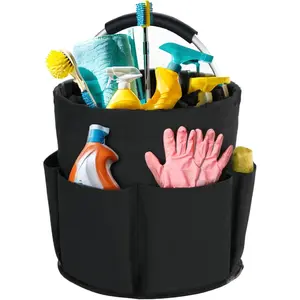 Cleaning storage basket with handle, cleaning supplies organizer, 17-liter foldable storage basket, cleaning storage organizer, portable multifunctional cleaning bucket bag, suitable for home and garden (black)