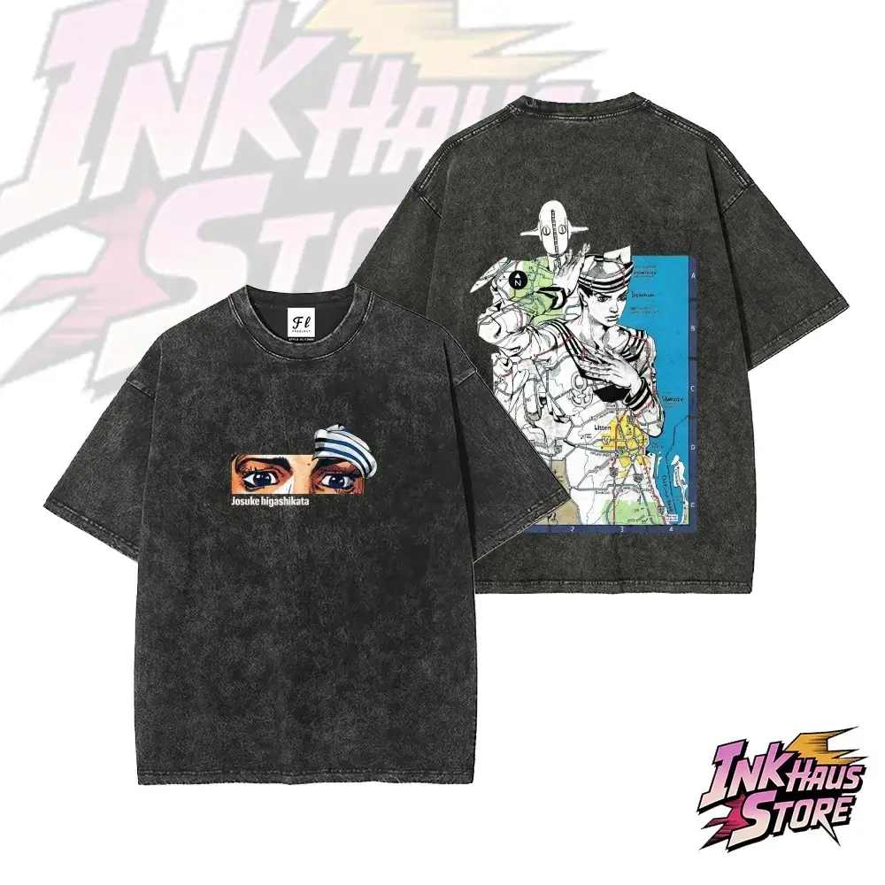 Josuke Higashikata and his Stand (Soft & Wet) *JoJo's Bizarre Adventure Part 8: JoJolion*--Short Sleeve Cotton Unisex Retro wash Tee