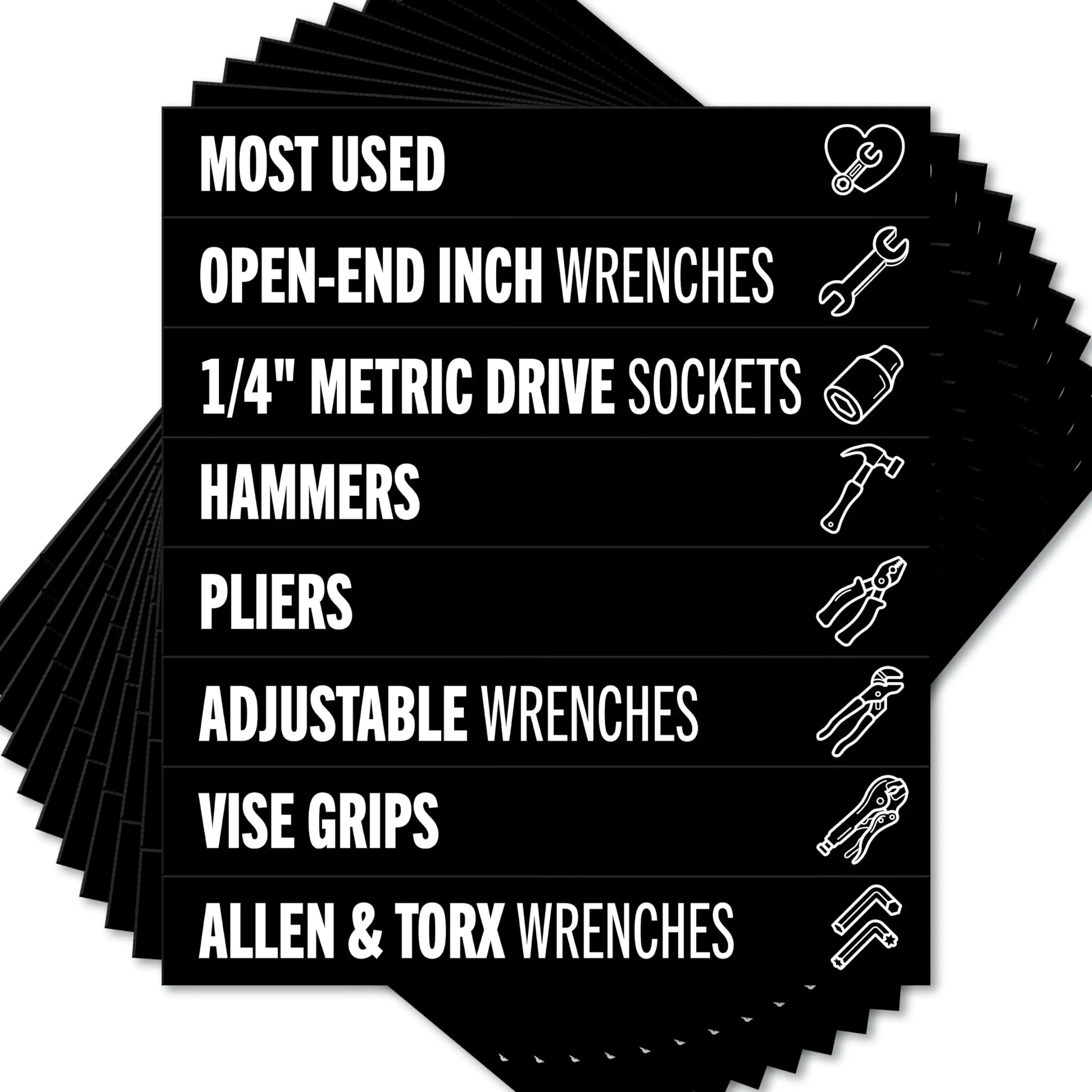 Toolbox Organization Magnetic Labels - 84, Tool Chest Organizer Labels with Strong Magnets & Easy to Read Printing - Fits All Brands of Steel Tool Box Drawers (Black 3.5 x 0.5 Inches)