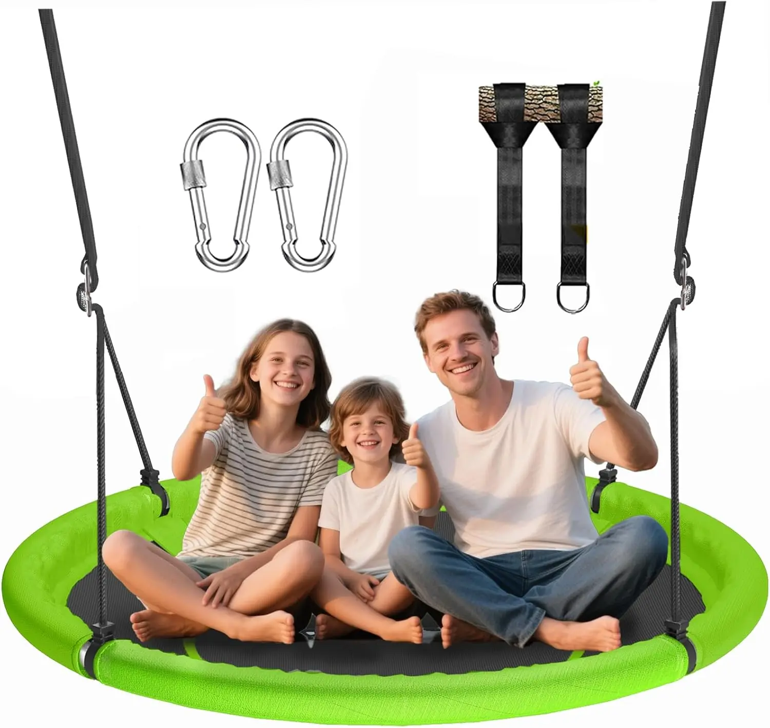 48-Inch Wear-Resistant Saucer Tree Swing with Adjustable Hanging Straps, Metal Rings, Heavy-Duty Reinforced Frame, Round Seat for Backyard Garden Playground (Tree or Swing Set Compatible)