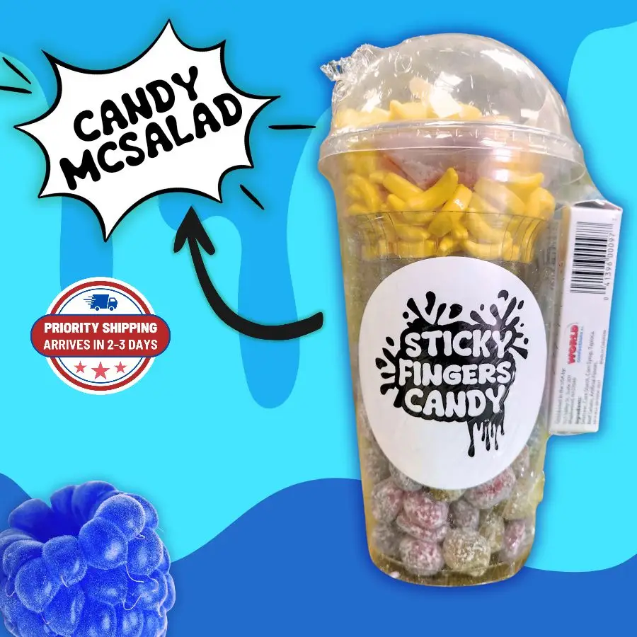 Half Pound Candy McSalad Shaker - Interactive Sour Gushers Box - Gushers, Sour Syrup, Sour Powder, Candy Crunchies, and Candy Tongs + Priority Shippin