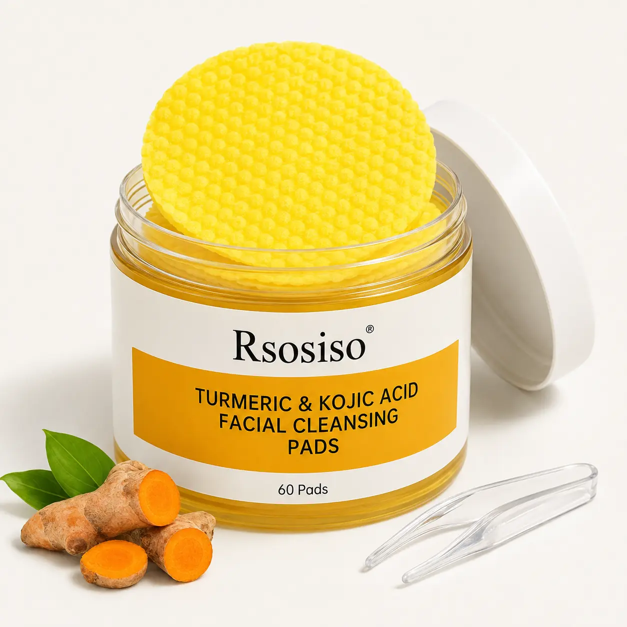Rsosiso Turmeric & Kojic Acid Facial Cleansing Pads 60 Pads | Gentle Exfoliating Face Pads For Daily Skincare Routine Helps Remove Impurities Improve Skin Texture And Maintain Smooth Fresh Looking Skin At Home Travel Use
