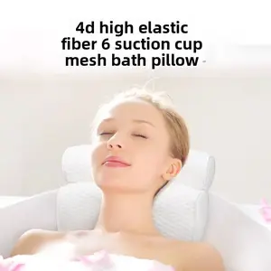 3D Mesh Bath Pillow with 6 Suction Cups, Non-Slip Bathtub Headrest Pillow for Tub