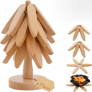 Wooden Tree Coasters, Trivets for Hot Dishes, Trivets for Hot Pots and Pans, Wooden Tree Trivet Set - 3 or 4 Wooden Trivet + 1 Stand