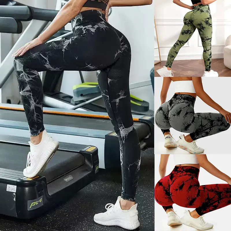 Tie‑Dye Scrunch Butt Leggings for Women, High‑Rise Tummy Control Non‑Slip Sports Pants for Fitness Daily Wear