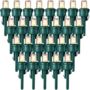 48 Count 5 mm LED Christmas Replacement Bulbs Bulk Wide Angle Christmas Light Bulb Xmas Tree String Light Replacement Bulb Festival Light Decoration (Green Base with Warm White Bulb)