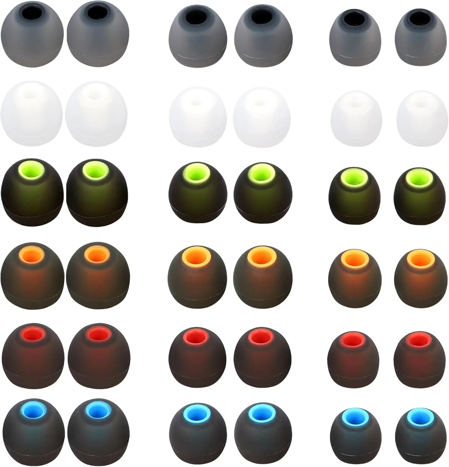 Replacement Silicone Rubber Earbud Tips Covers 18 Pairs S M L Eartips Fit Most In-Ear Earbuds Inner Hole 3.8mm-5.1mm for Headphones