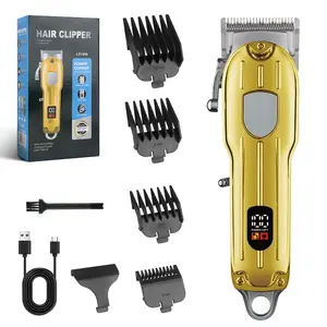 Hair Clippers (Gold / Large Digital Display / Adjustable Length) | Large LED Digital Display: Battery Level, Speed ​​Setting, and Length Setting—All at a Glance | Adjustable Length Dial: Precise Control