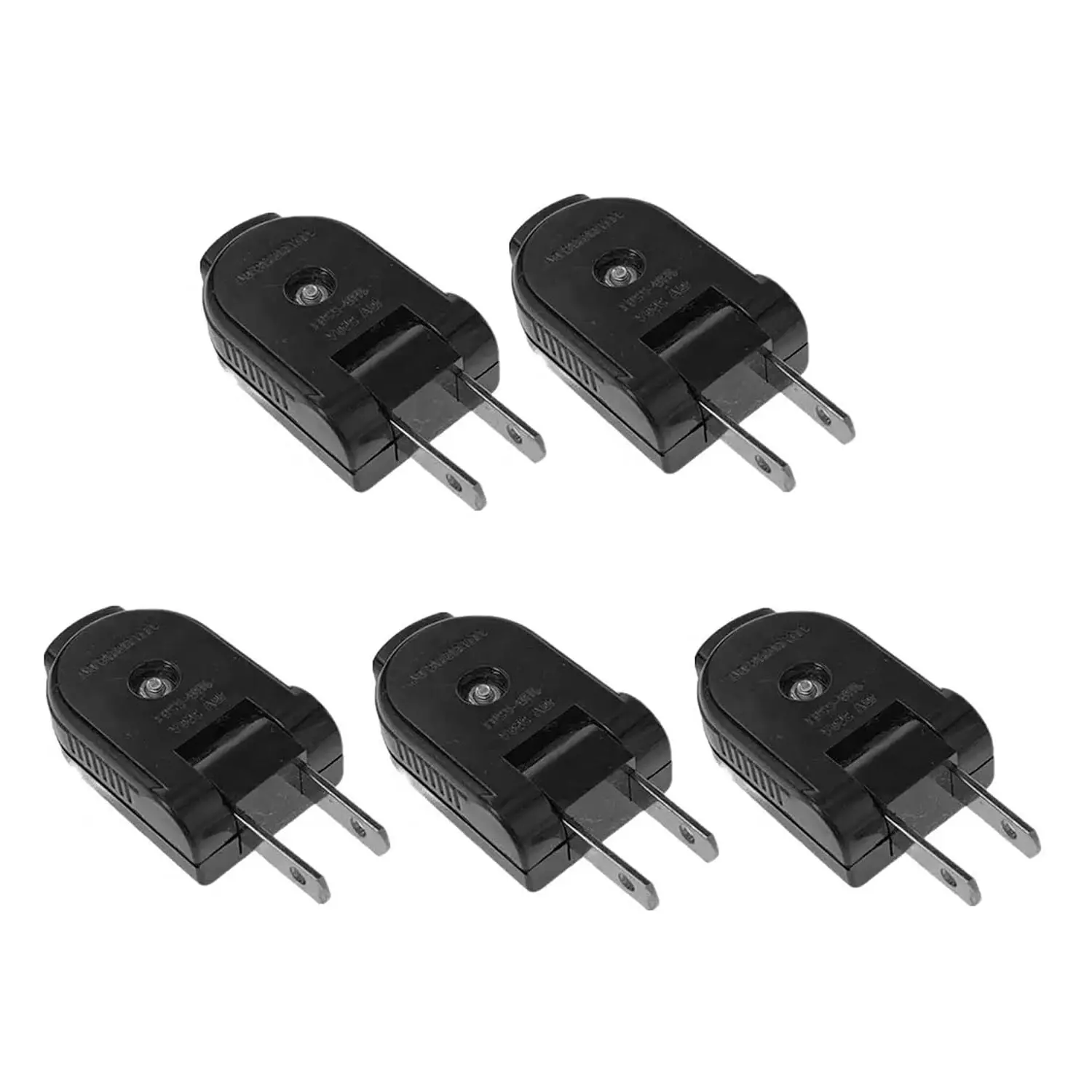 5-Pack 2-Prong 125V 15A Male Plug Replacement, Rotatable, Black, NEMA, Type A, Plug-In, 2 Poles, 2 Wires, Electrical