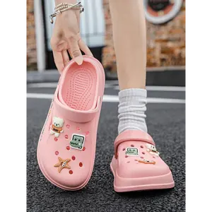 (New)Women's Cute Cartoon Bear & Flower Decor Clogs, Casual Comfortable Breathable Clogs, Fashionable Shoes for Outdoor & Beach
