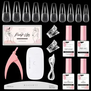 [Beginner Friendly] Makartt All in One Gel Nail Kit: Nail Tips and Glue Gel with 500pcs Medium Coffin Nails, UV Glue, 8W Uv Led Nail Lamp, Primer, Dehydrator, Top Coat, Nail Clips 2Pcs, Easy Diy Manicure Acrylic Nail Kit