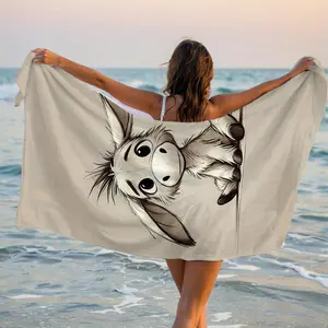 1pc, Beach Towel, Single-Sided Print, Rectangular 27.56x59.06inch, Cartoon Donkey Pattern, Soft Comfortable Durable Odorless, Suitable for Bathroom Kitchen Pool