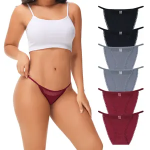 LEVAO Women's Cotton Lace Bikini Underwear Sexy String Cut-Out Panties Stretch Cheeky Briefs 6 Pack S-XL