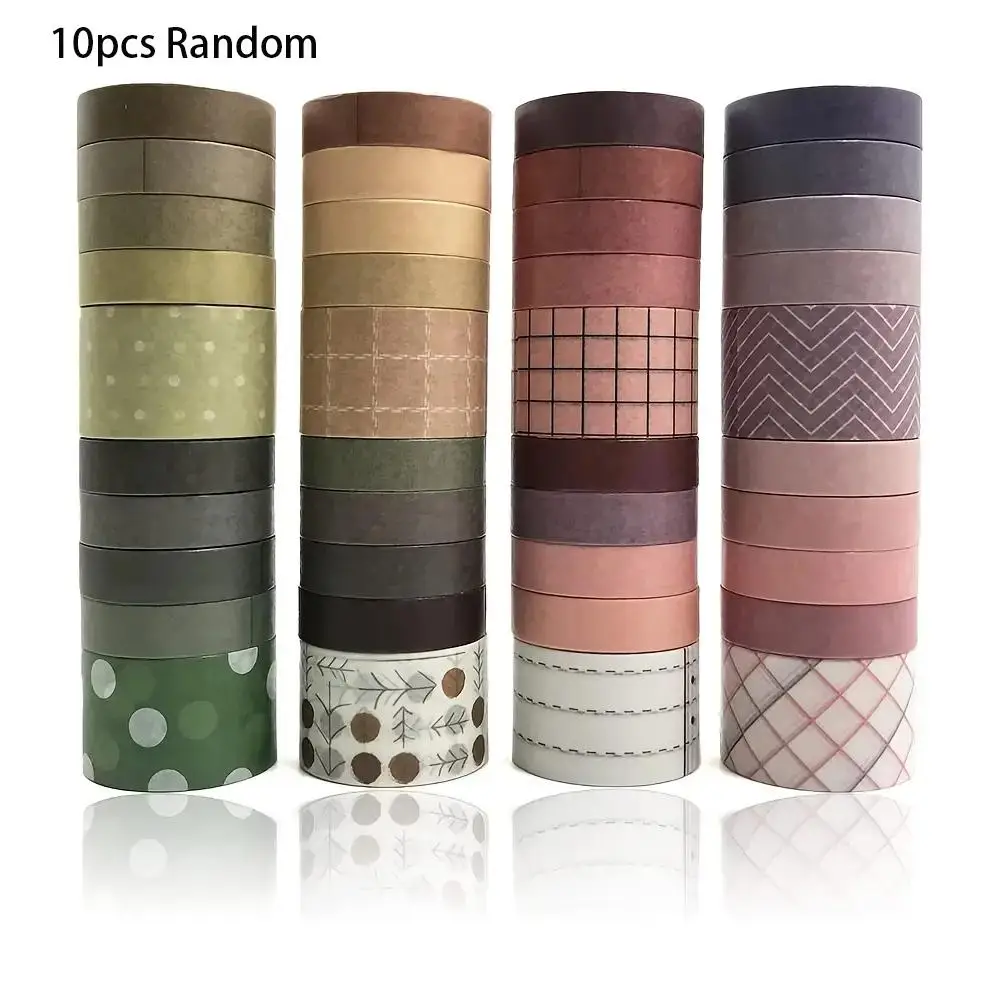 10pcs Random Color Vintage Washi Tape Set, Adhesive Decorative Tape, Diy Material Tape for Scrapbooking Journal Making