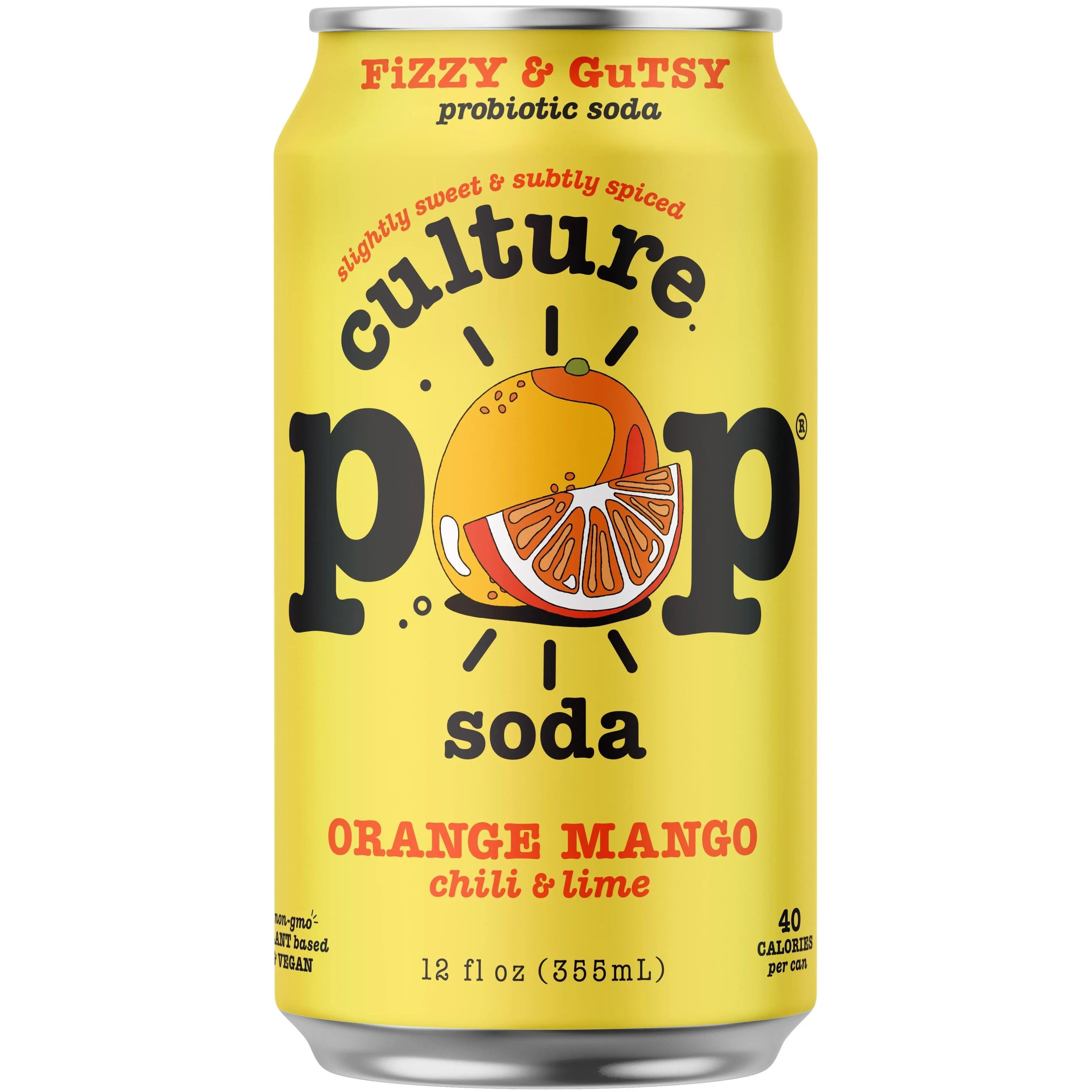 Culture Pop Sparkling Prebiotic Soda, Orange Mango, 12oz (Pack of 12)