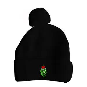 Soft and Cozy Black Mistletoe Beanie for Men and Women with Pom Pom Design - One Size