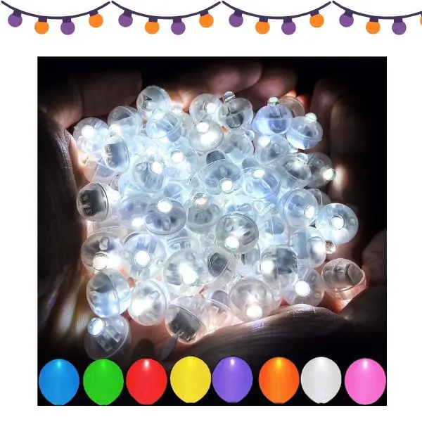 100PCS White LED Balloon Lights – Mini Round Tiny LED Lamps for Balloons & Paper Lanterns, Indoor Outdoor Party Supplies, Halloween, Christmas, Wedding Decorations