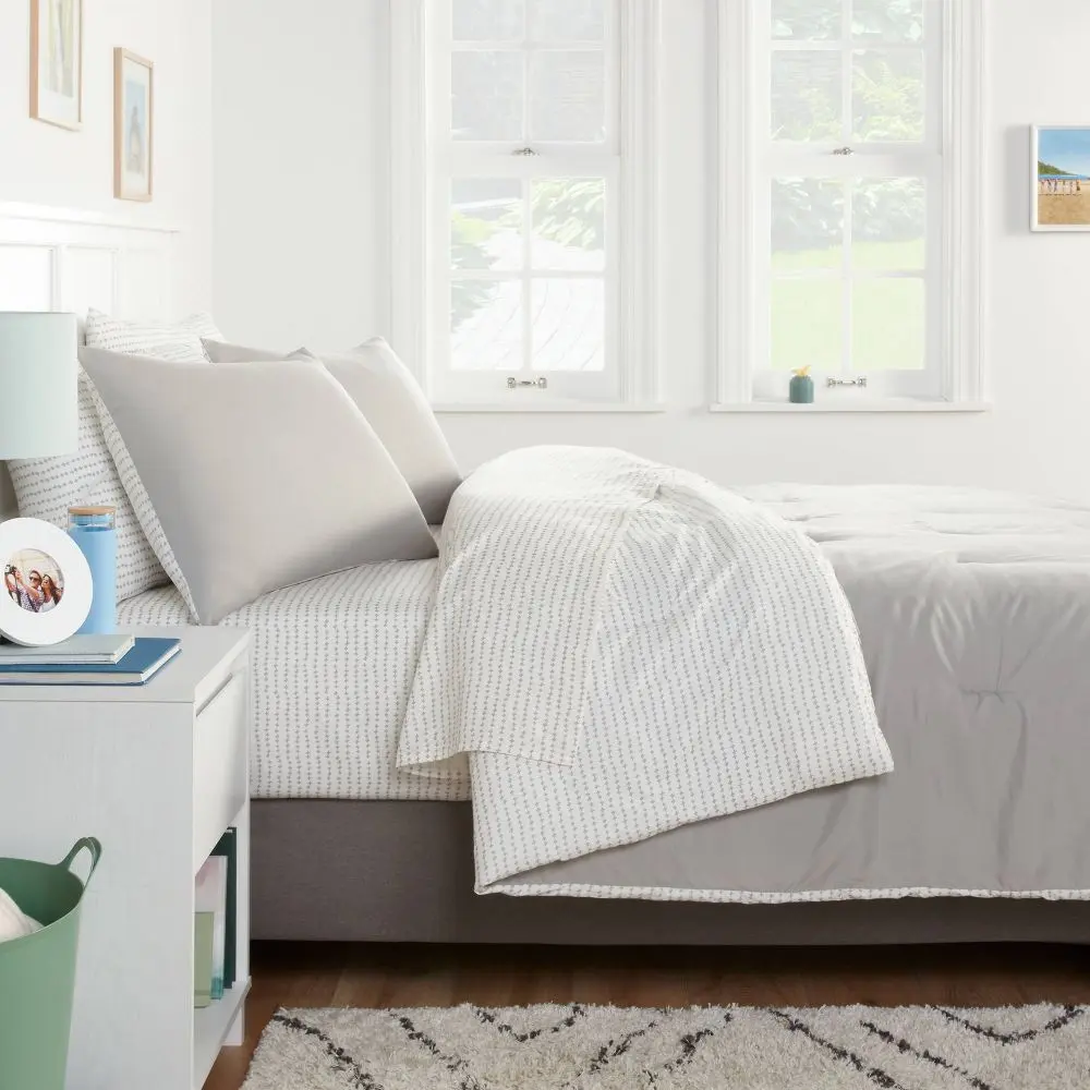 7pc King Solid Microfiber Comforter & Sheets Set Gray - Room Essentials