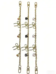 Girls' Heart Bow Bag Chain, Three-Color Dripping Diamond Metal Extension Chain, Sweet Cool Style Decorative Chain