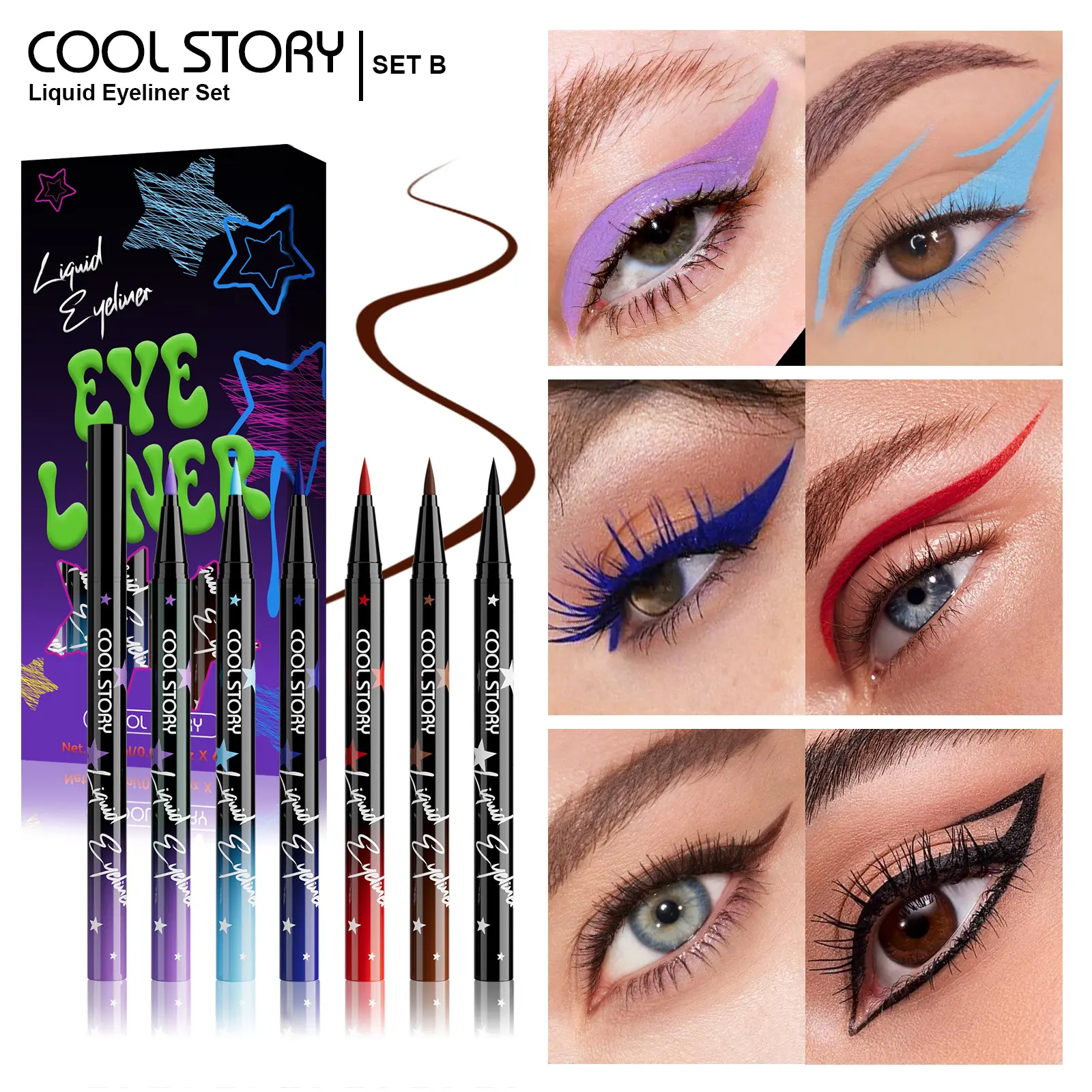 COOLSTORY 6Pcs Eyeshadow Stick Set Cream Eyeshadow Pen High Pigment Shimmer Eye Makeup Stick Long Lasting Blendable Makeup Set for Women Halloween Christmas Festival Makeup