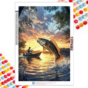 5D DIY Diamond Arts Colorful Painting Kit, Fish Pattern DIY Diamond Arts Colorful Painting without Frame, Handmade Craft Wall Art Decoration