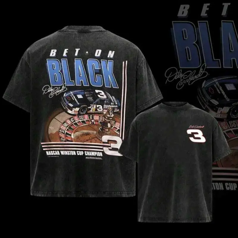 Men's Dale Earnhardt Number 3 NASCAR Vintage Washed Distressed Graphic Shirt - Black Soft Breathable Cotton, Retro Racing Crew Neck, Short Sleeve, Wrinkle-Resistant Casual Streetwear Fan Top, Ford F-150 Compatible, Fitness & Motorsport Lover Gift