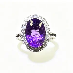 Titanium steel natural amethyst oval diamond ring for women—creative, fashionable design with an elegant style; suitable for everyday wear; fashion jewelry accessory