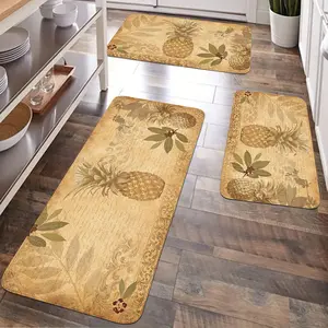 JIT 1/2/3 pcs of flannel reversible pineapple and leaf pattern carpet, suitable for various scenarios as a decorative gift. Kitchen carpet set, flannel bedside mat. Washable soft carpet for bedside, suitable for kitchen floor carpet.