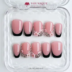 Younique Nails 2025 | LK Studio | Noir Bloom | 10PCS 100% Handmade Press-On Nails | Reusable Colorful Art